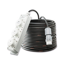 Verlengkabel 110V DC 16A-3P 25mtr 3 weg verdeelblok
